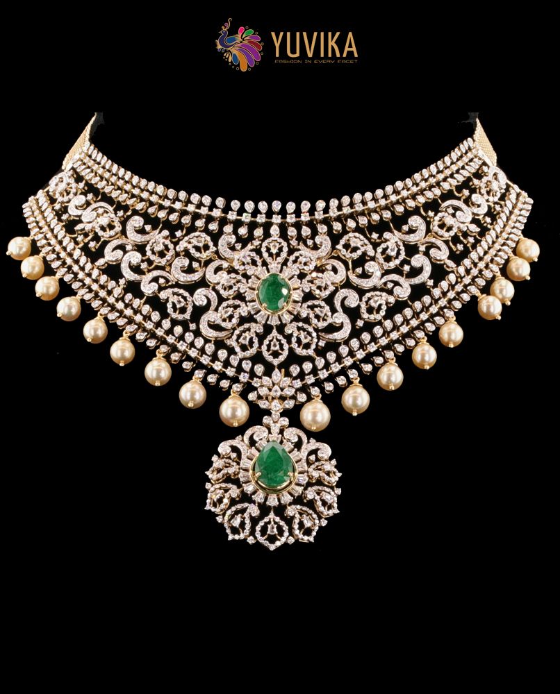 Designer AD Stone American Diamond Choker Necklace Set – Steorra Jewels