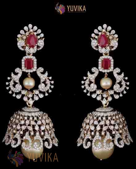 Light weight diamond jhumkas and diamond chandbali earrings - YouTube