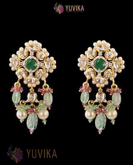 Buy Earrings Online | Ravishing Diamond Chandbali Earrings from Indeevari